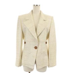 YVES SAINT LAURENT スーツ セットアップ 上下 シルク ツイード テーラードジャケット 総裏地 1B タイトスカート 膝丈 36 アイボリー