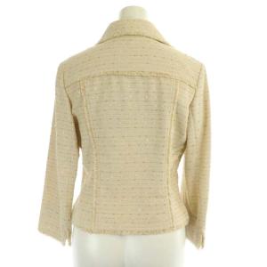 EPOCA セットアップ スーツ 上下 フリンジ ジャケット タイトスカート ひざ丈 ボーダー スパンコール 40 ベージュ