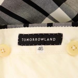 TOMORROWLAND チェックスラックスパンツ ストレート ロールアップ ウール フロントプレス 46 黒 ブラック グレー アイボリー