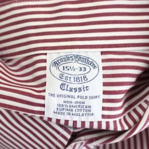 Brooks Brothers ストライプ BD シャツ ボタンダウン 長袖 15 1/2 33 ボルドー 白 ホワイト