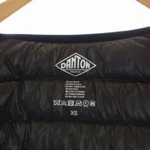 DANTON インナーダウンジャケット ノーカラー ショート ロゴワッペン XS 紺 ネイビー