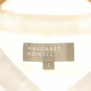 MARGARET HOWELL バンドカラーシャツ 八分袖 前開き シアー リネン 1 オフホワイト