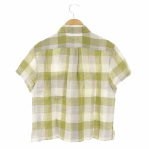 MARGARET HOWELL BLOCK CHECK LINEN ブロックチェックシャツ 半袖 前開き リネン 1 オリーブ 白 グレー