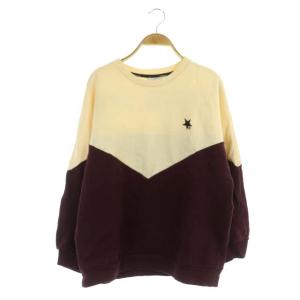 トウキョウ TOKYO スターモチーフ刺繍バイカラープルオーバースウェットトップス トレーナー 長袖 裏起毛 ベージュ ボルドー