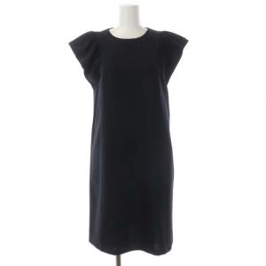 ギャザーフレアスリーブ ワンピース ひざ丈 38 紺 ネイビー