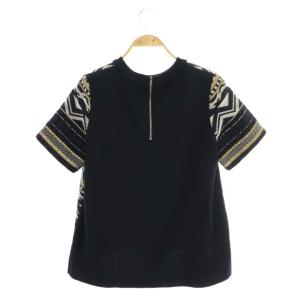ADORE 刺繍 ショートスリーブ プルオーバー カットソー 半袖 前後切替 38 黒 ブラック ベージュ