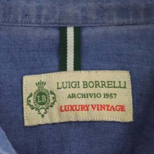 LUIGI BORRELLI ホリゾンタルカラー リネン シャツ 長袖 15 青 ブルー