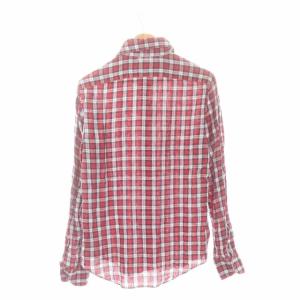 Finamore チェック柄 リネン シャツ 長袖 M 赤 白 青 黒