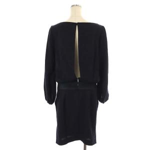 ADORE 長袖ワンピース ロング ボートネック バックオープン ウール 38 濃紺 ダークネイビー 黒 ブラック