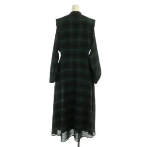 DRESSTERIOR ハイネックフレアワンピース チェック ロング 長袖 38 緑 黒 グリーン ブラック