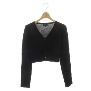 ショートニットカーディガン 長袖 Vネック ウール 1 黒 ブラック