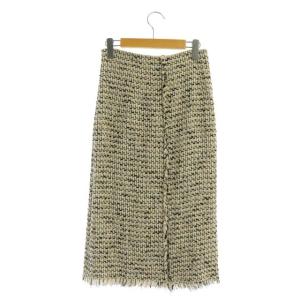 DRESSTERIOR ツイードスカート タイト ロング 裾フリンジ 36 ベージュ 黒 オフホワイト