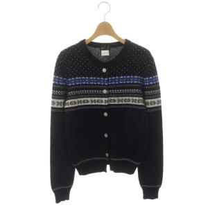 アーガイルカーディガン ニット 長袖 ウール 2 濃紺 ダークネイビー マルチカラー