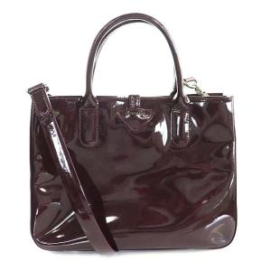 Longchamp ロゾ 2WAY トートバッグ ハンドバッグ ショルダーバッグ エナメル 赤茶 レッド ブラウン