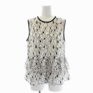 21AW レースティアードブラウス ノースリーブ 総柄 プルオーバー 36 黒 ブラック 白 ホワイト