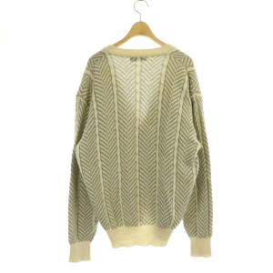 YVES SAINT LAURENT Vネックカーディガン ヘリンボーン ニット 長袖 L アイボリー グレー