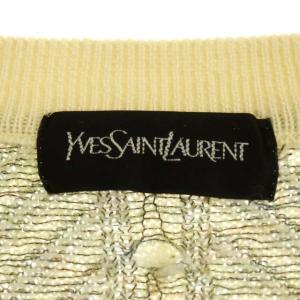 YVES SAINT LAURENT Vネックカーディガン ヘリンボーン ニット 長袖 L アイボリー グレー