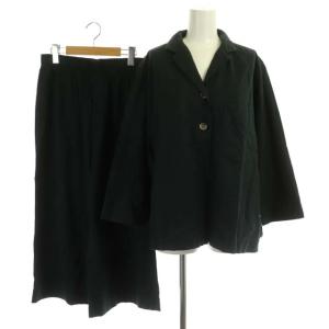 セットアップ 上下 シャツ 長袖 イージーパンツ ワイド カシミヤ混 F 深緑 ダークグリーン