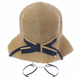 Athena New York 帽子 麦わら ハット つば広 ペーパー リボンモチーフ UVカット ベージュ