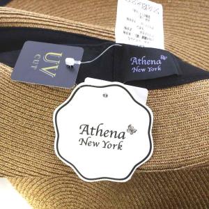 Athena New York 帽子 麦わら ハット つば広 ペーパー リボンモチーフ UVカット ベージュ