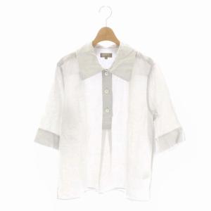 2SS LINEN VOILE リネン ビックカラーシャツ ブラウス プルオーバー 五分袖 1 ライトグレー