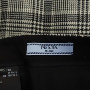 PRADA グレンチェック スカート ひざ丈 台形 38 アイボリー 黒 ブラック