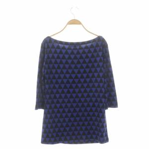 PRADA カットソー 総柄 五分袖 シルク 42 青 黒 ブルー ブラック