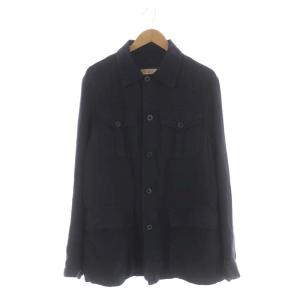 リネン ジャケット ステンカラー 総裏地 L 紺 ネイビー