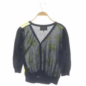Chesty 22SS レモンプリントカーディガン 七分袖 切替 ニット Vネック F 紺 白 ネイビー ホワイト