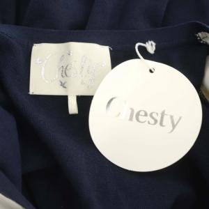 Chesty 22SS レモンプリントカーディガン 七分袖 切替 ニット Vネック F 紺 白 ネイビー ホワイト