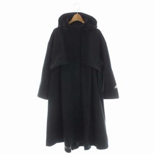 21SS 撥水ライトウーブンコート ロング フード ジップアップ ロゴ 薄手 M 黒 ブラック 白 ホワイト