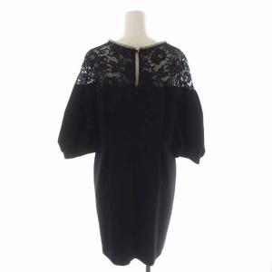 Diagram GRACE CONTINENTAL レース切替 ワンピース ドレス ひざ丈 ビジュー装飾 七分袖 38 黒 ブラック