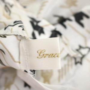 Grace Class 22SS チドリプリントタックブラウス 七分袖 総柄 前開き 38 白 黒 ベージュ