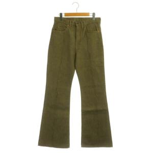 14ozカラーデニム 5P OKABELLBO デニムパンツ ジーンズ フレア ピンタック 32 オリーブ