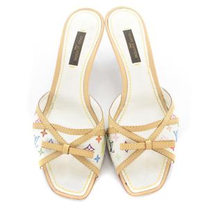 LOUIS VUITTON モノグラム マルチカラー ミュール サンダル リボン 35 22.5cm べージュ 白 ホワイト