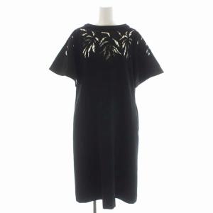 カットワーク刺繍ワンピース 半袖 ロング 36 黒 ブラック