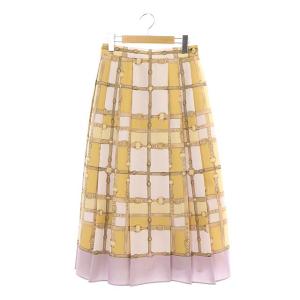 23SS ベルトチェックプリーツスカート ロング 36 ベージュ ピンク