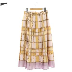 Grace Class 23SS ベルトチェックプリーツスカート ロング 36 ベージュ ピンク