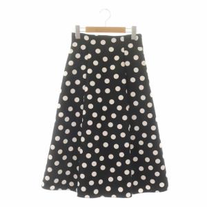 23SS グログランドットハイウエスト スカート ミモレ丈 ロング フレア 34 黒 白 ブラック ホワイト