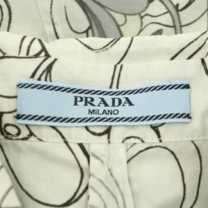 PRADA 1QKC 総柄シャツワンピース チュニック ミニ ノースリーブ 38 ライトグレー マルチカラー