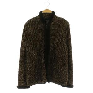 ミンクファーツイードジャケット ショート ジップアップ 薄手 ウール混 09 茶色 ベージュ 黒