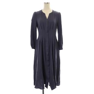 21AW ソフトアムンゼンタックフレアーワンピース スキッパー 長袖 ロング ウール 38 ブルーグレー