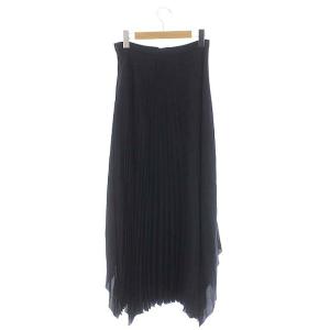 Helmut Lang ロングプリーツスカート イレギュラーヘム シルク混 2  ネイビー
