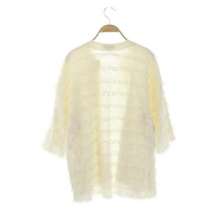 Drawer フリンジボーダーカーディガン 七分袖 ノーボタン 1 白 ホワイト