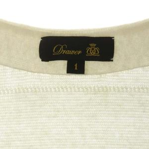 Drawer フリンジボーダーカーディガン 七分袖 ノーボタン 1 白 ホワイト