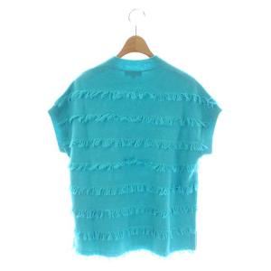 Drawer フリンジ ボーダー ニット カットソー 半袖 プルオーバー 1 ライトブルー