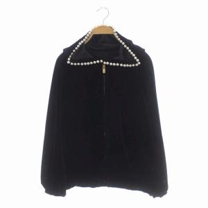 トリアセベロアフーディ パーカー 長袖 ジップアップ パール装飾 36 黒 ブラック