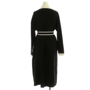 Diagram 22AW バイカラー襟付き ニットワンピース  長袖 ロング ベルトリボン 36 黒 アイボリー ブラック