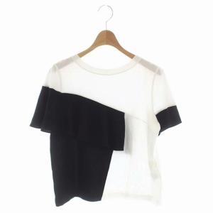 21SS バイカラーフリル カットソー 半袖 36 黒 白 ブラック ホワイト