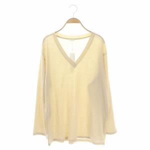 21AW パウダーコットンプルオーバー カットソー 長袖 Vネック S イエローベージュ
